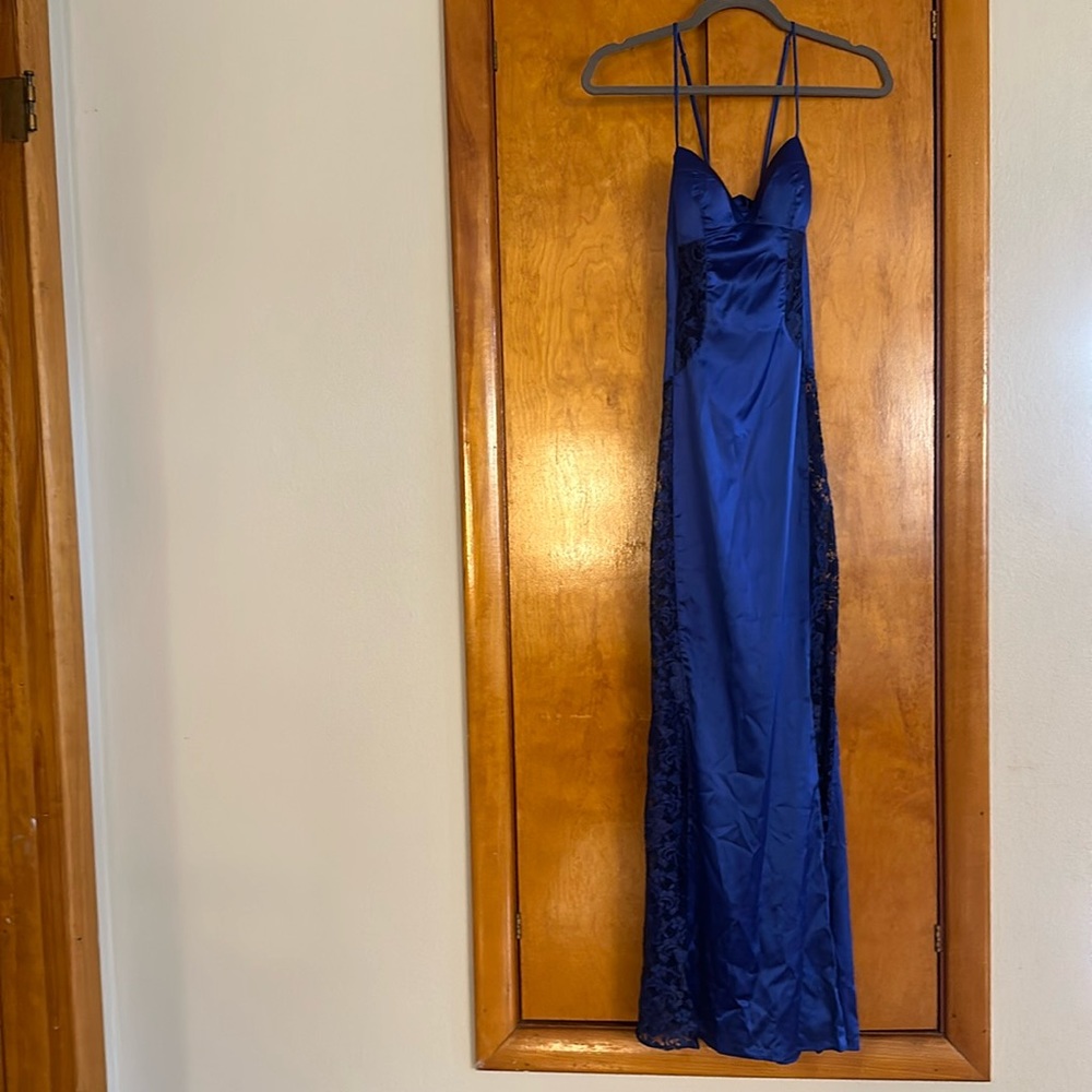 Cobalt Blue Silky & Lace Formal Gown